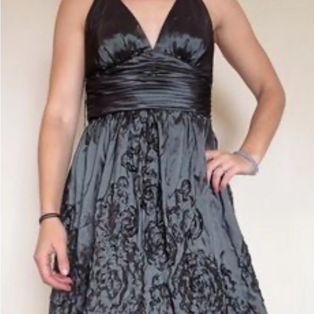 Papell Boutique Brown Satin Embroidered Midi Dress - Picture 1 of 3